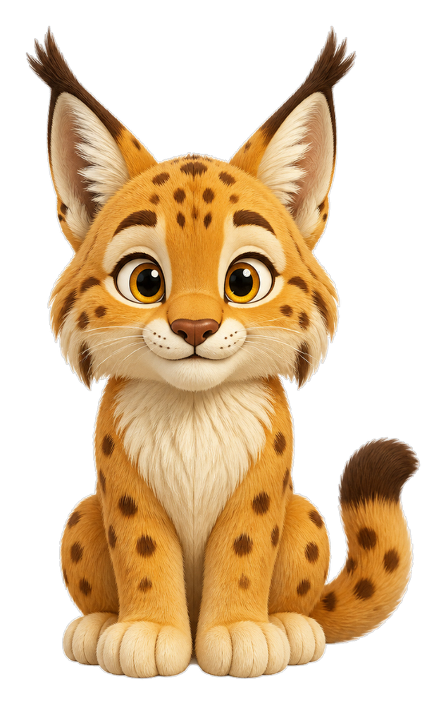 Lux, das Luchs-Maskottchen von ChessLynx, sitzt neugierig und freundlich schauend